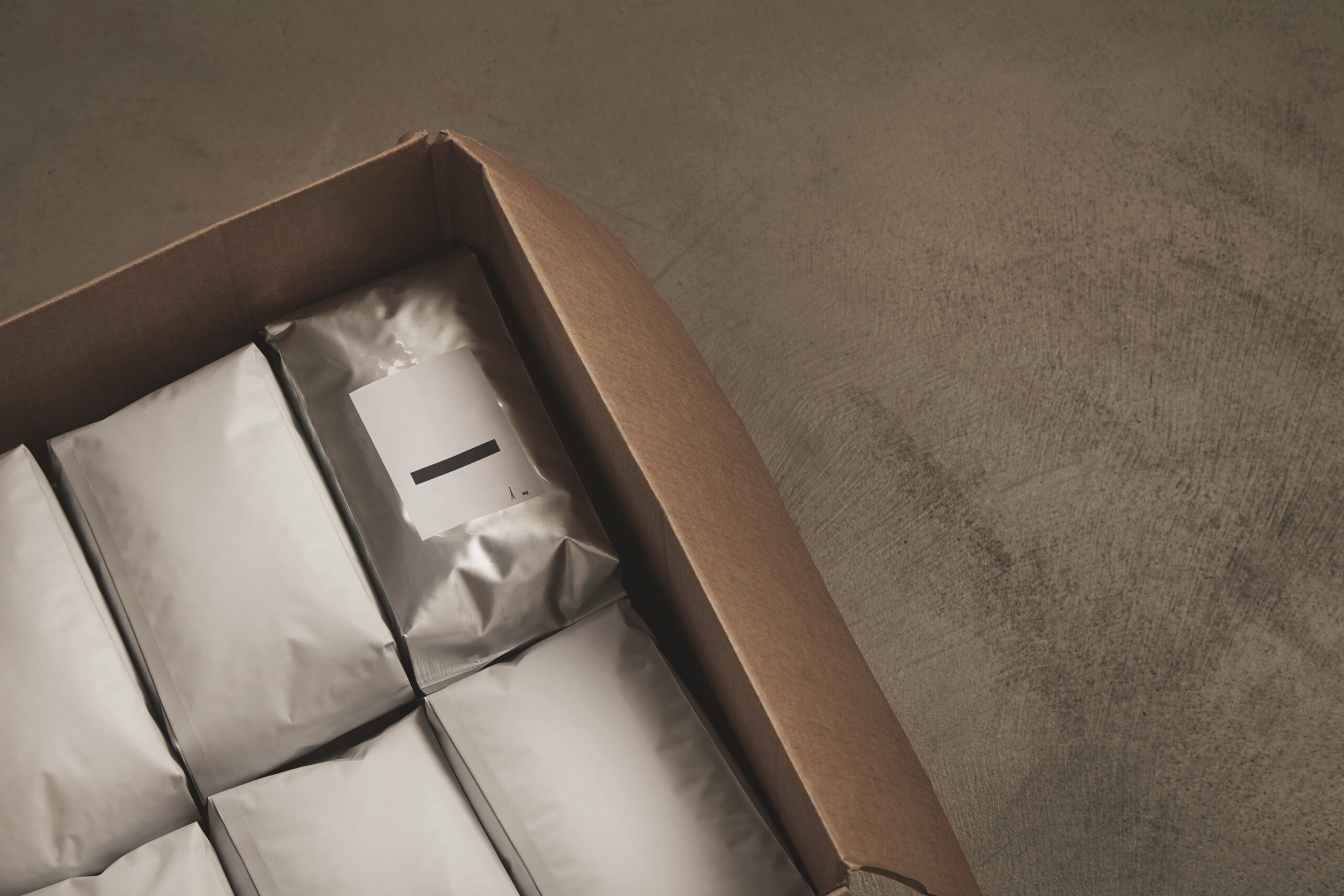 Closeup Opened Big Carton Box Full White Packages