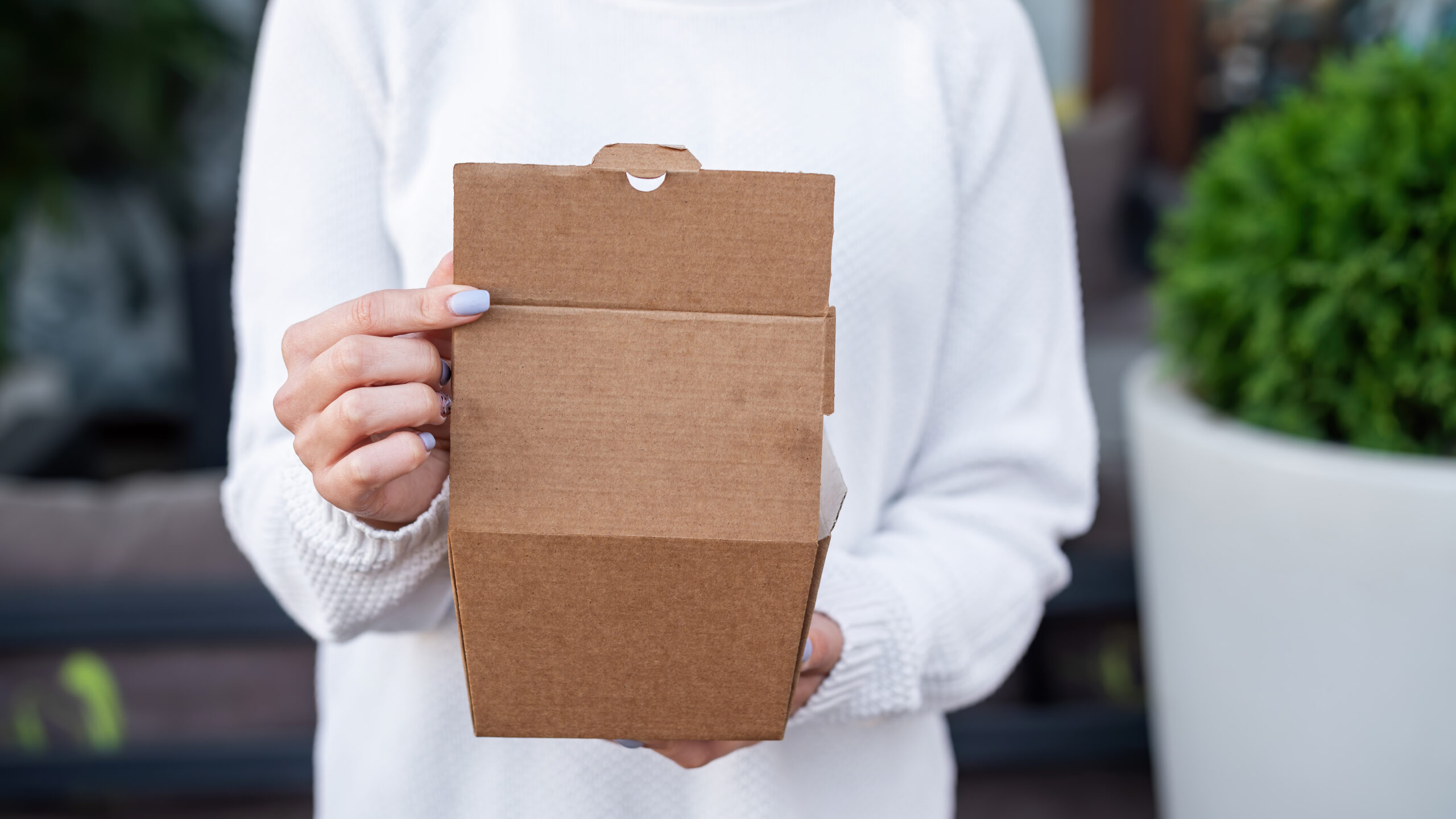 Woman Holding Recyclable Paper Food Box Recycling Idea